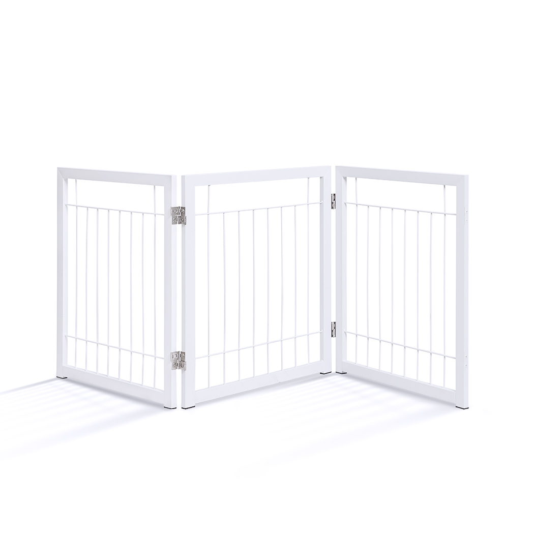   Set of 2 Freestanding Metal Pet Gate 3/4 Panel Foldable Fence White