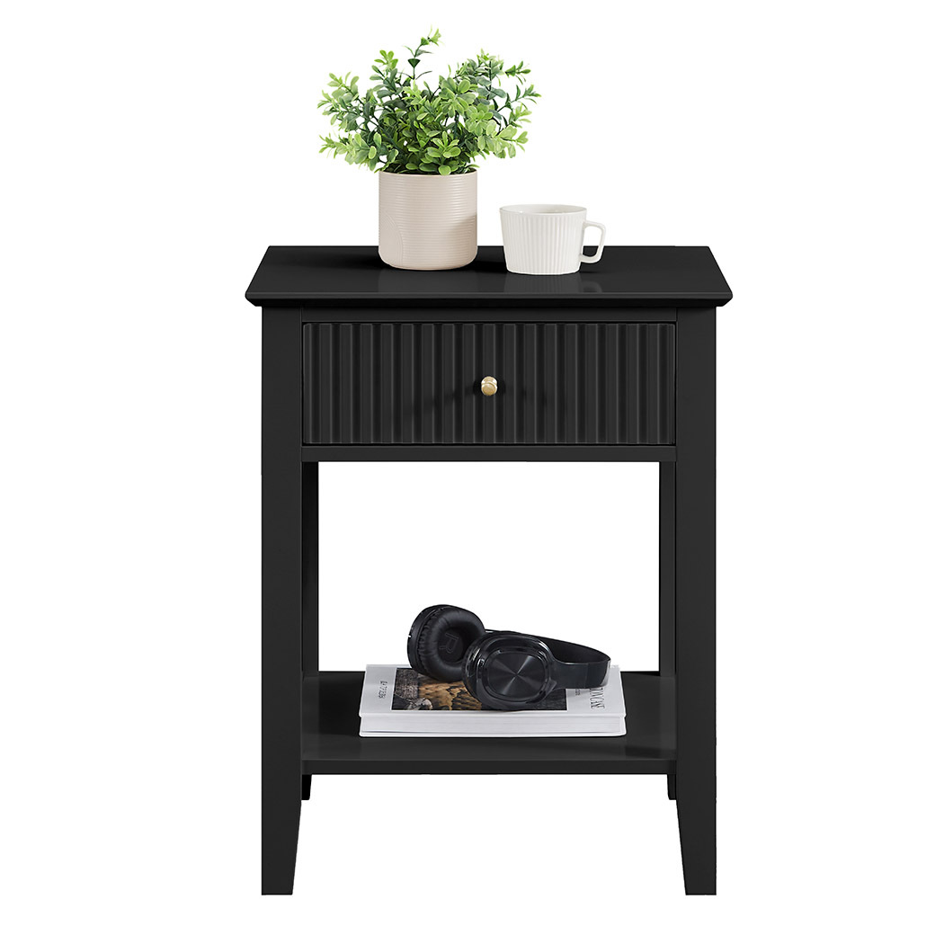   Zara Fluted 1 Drawer Side Table Black