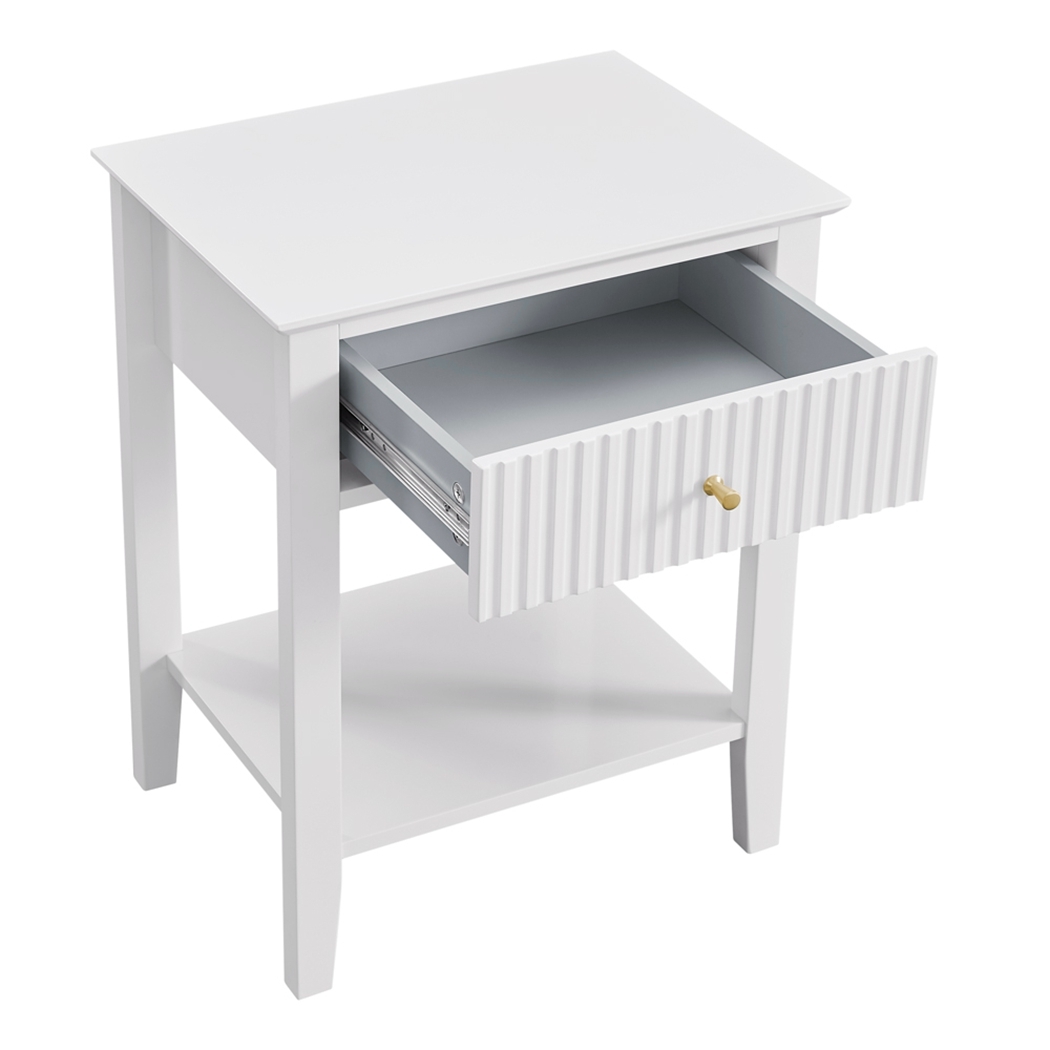   Zara Fluted 1 Drawer Side Table White