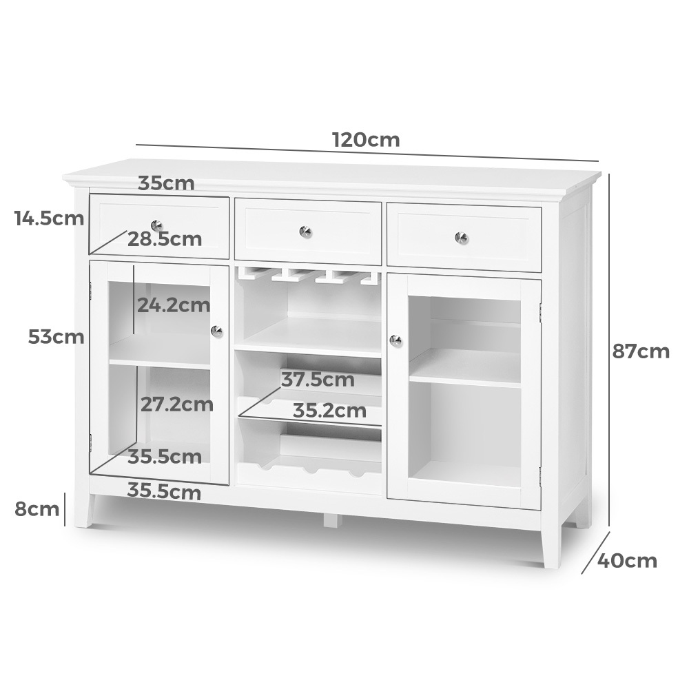   Mission 3 Drawer 2 Door Buffet Sideboard with Wine Rack White