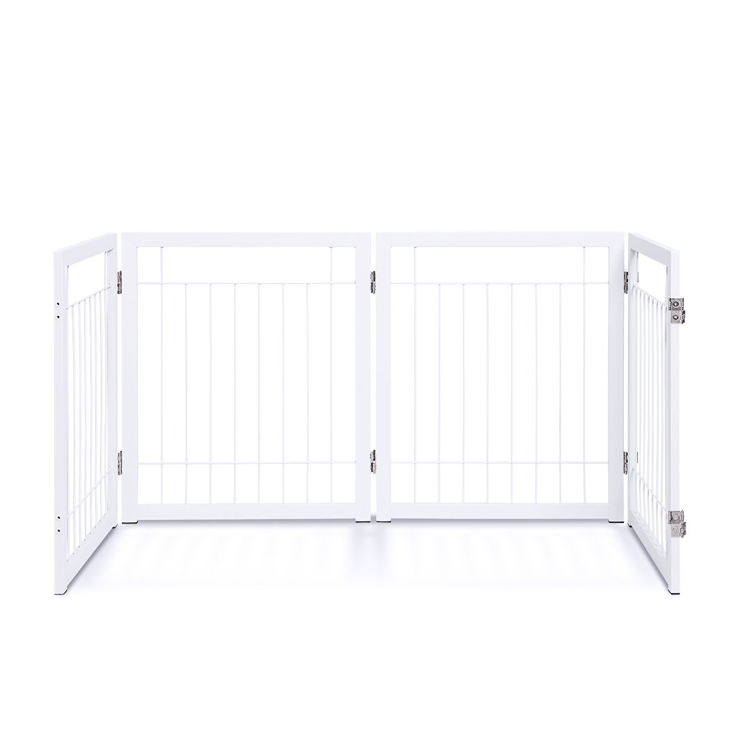   Set of 2 Freestanding Metal Pet Gate 3/4 Panel Foldable Fence White