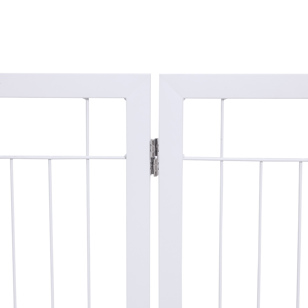   Set of 2 Freestanding Metal Pet Gate 3 Panel Foldable Fence White