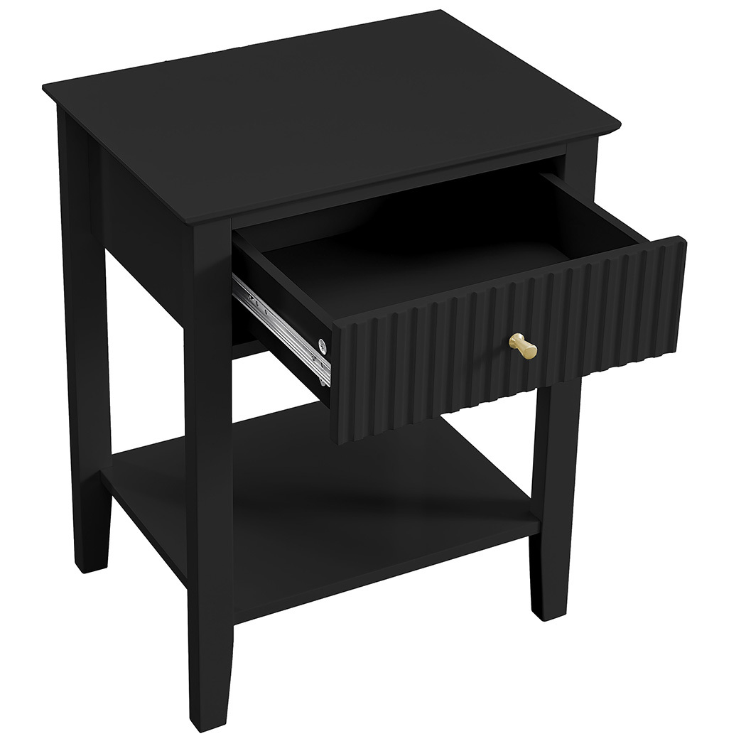   Zara Fluted 1 Drawer Side Table Black