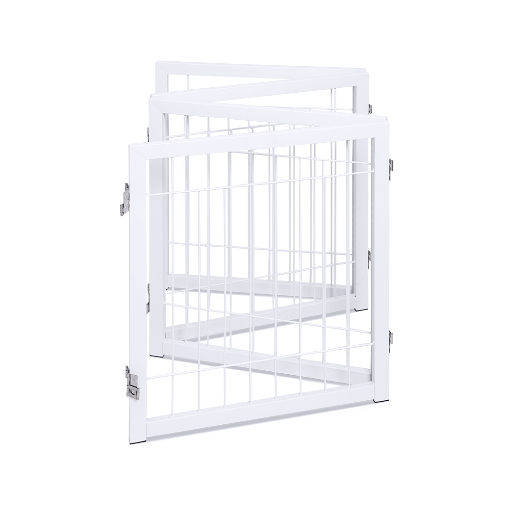   Set of 2 Freestanding Metal Pet Gate 3/4 Panel Foldable Fence White