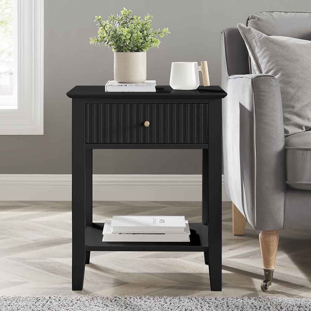   Zara Fluted 1 Drawer Side Table Black