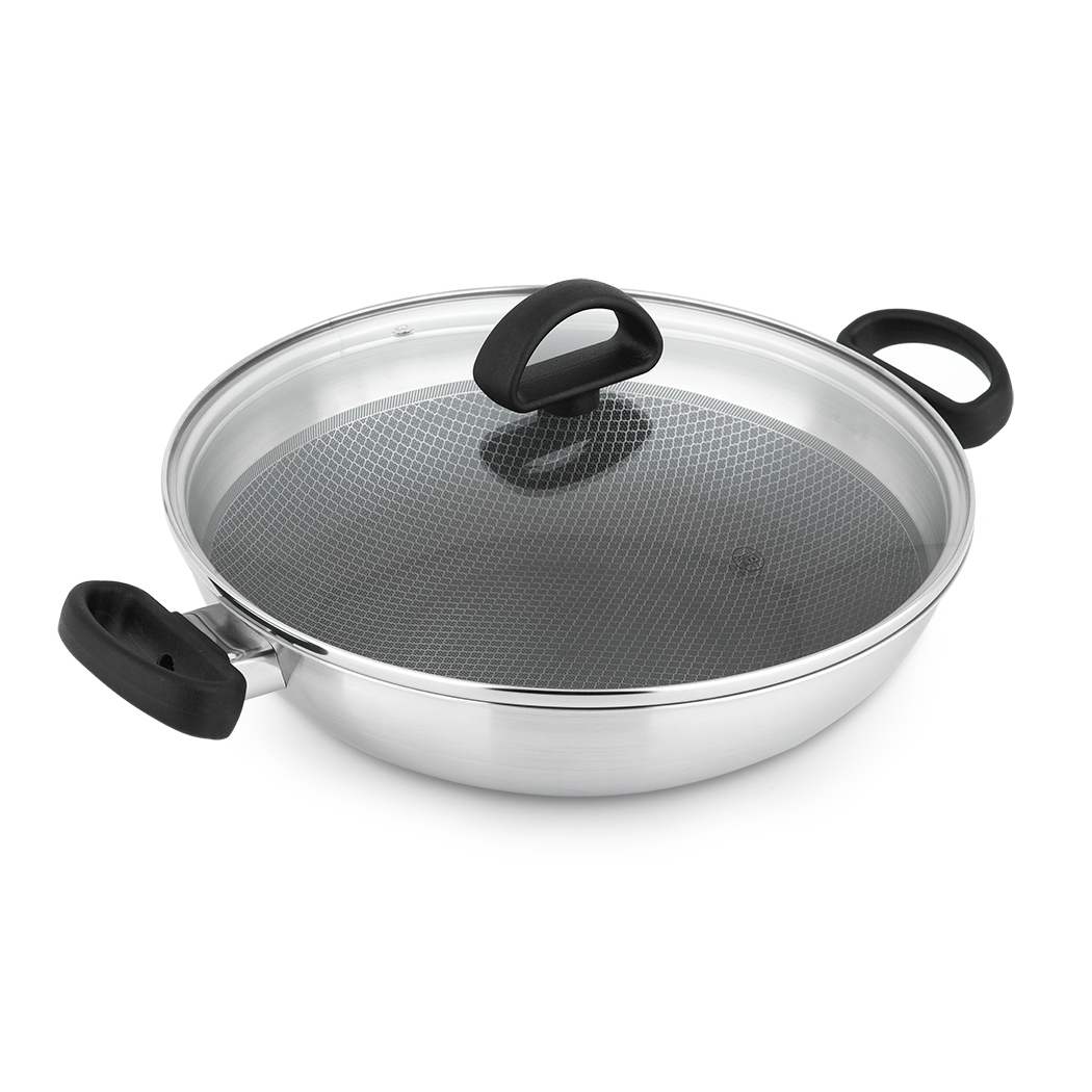 Non-stick 36x10.1cm Stainless Lid Steel Riesa Wok Glass with Tri-ply