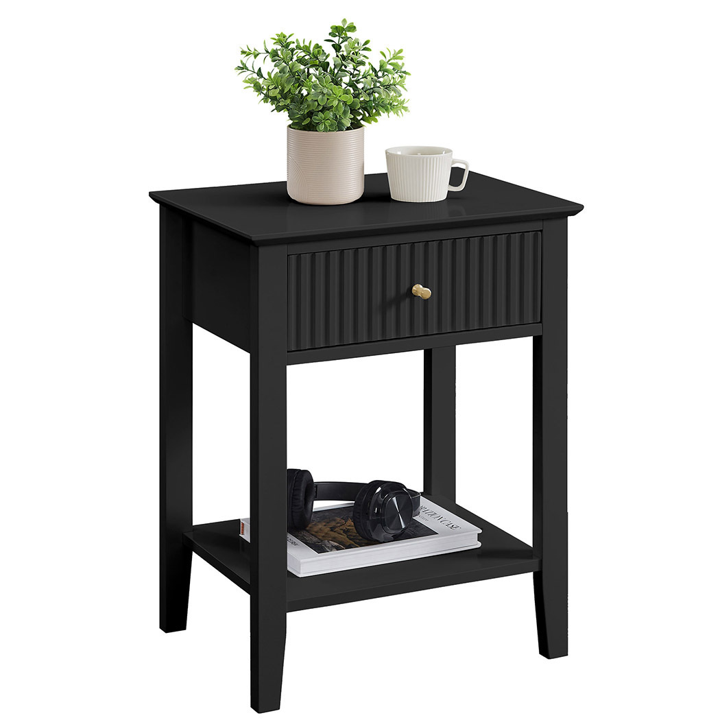   Zara Fluted 1 Drawer Side Table Black