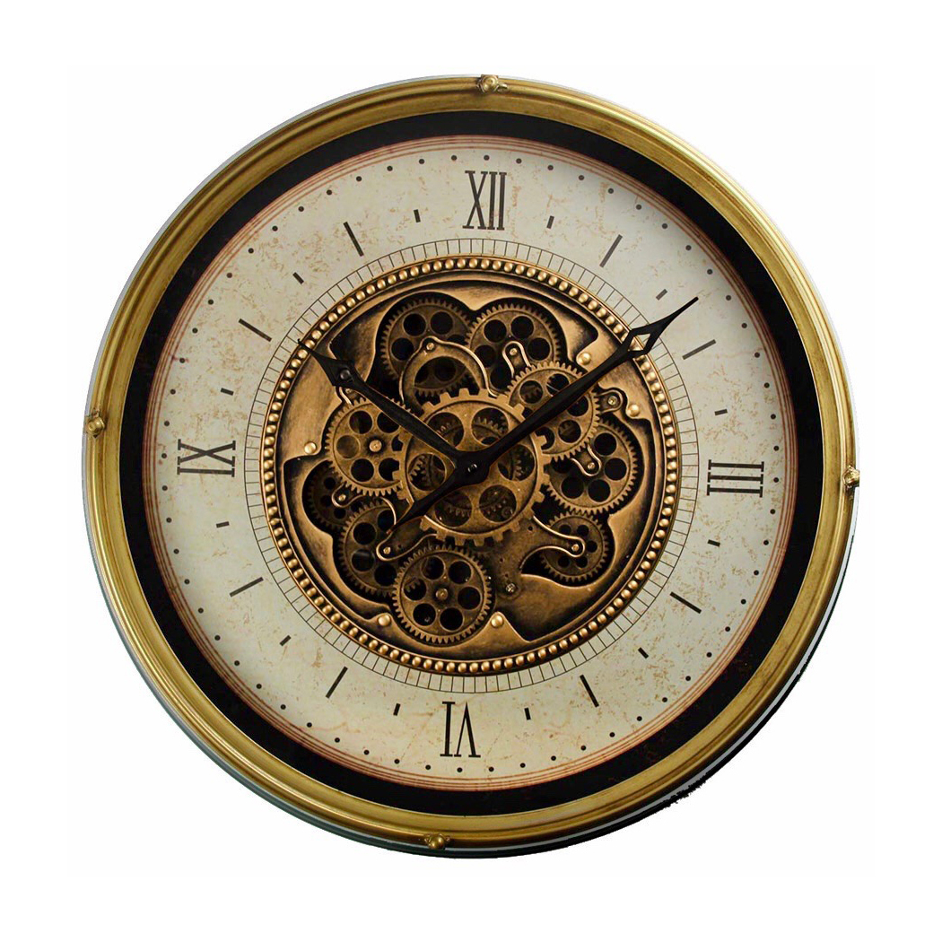   Round Vintage Metal Moving Gears Wall Clock 60cm