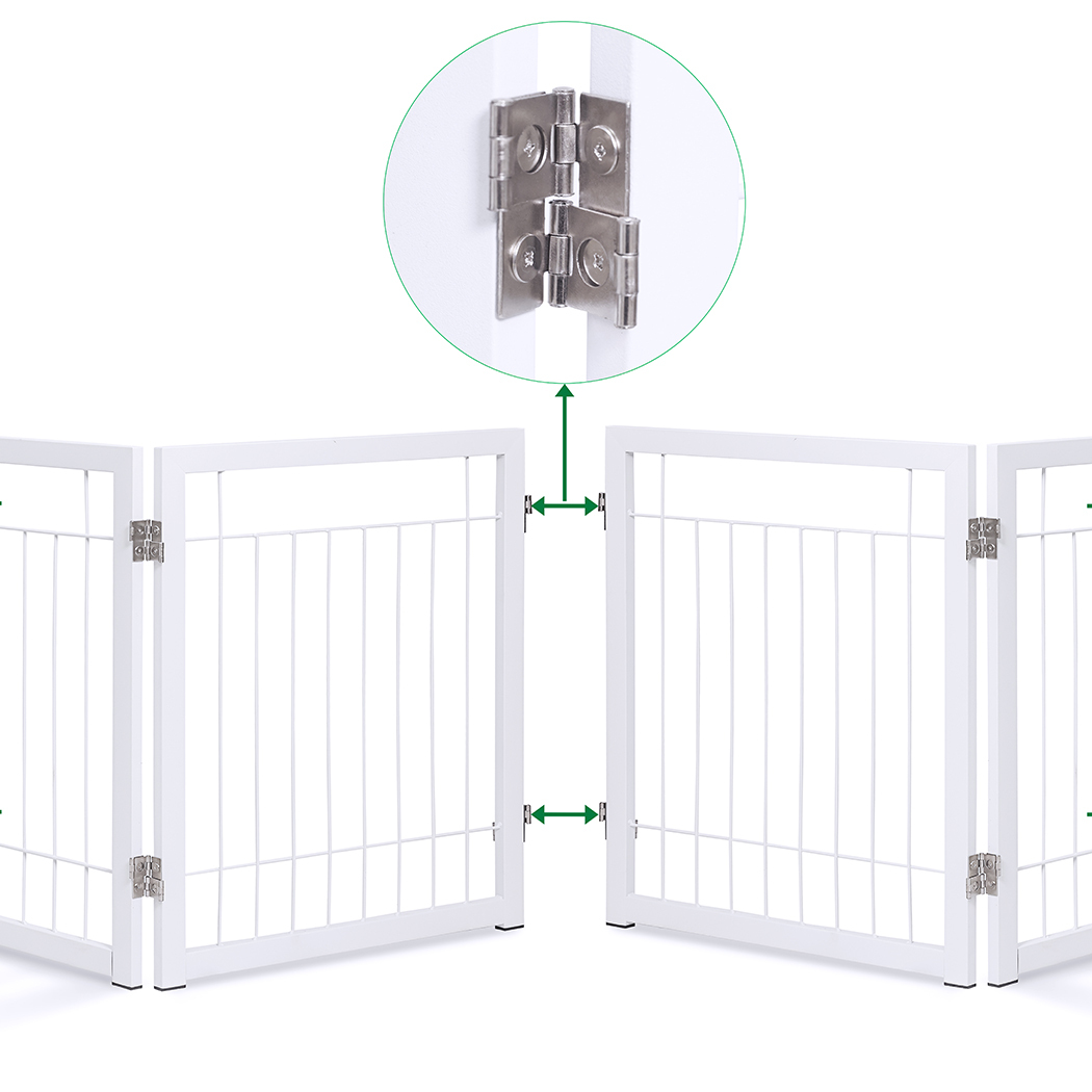   Set of 2 Freestanding Metal Pet Gate 3/4 Panel Foldable Fence White