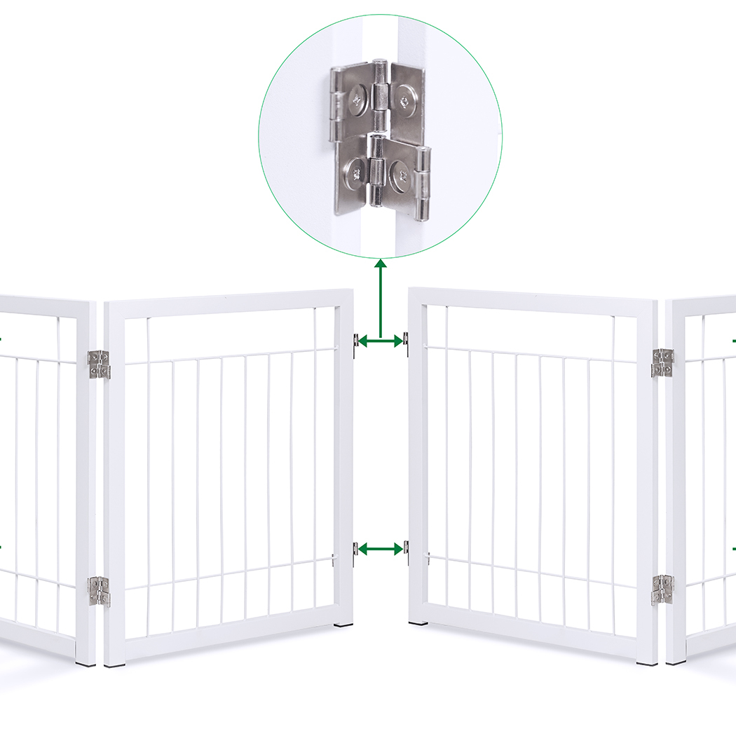   Freestanding Metal Pet Gate 3 Panel Foldable Fence White