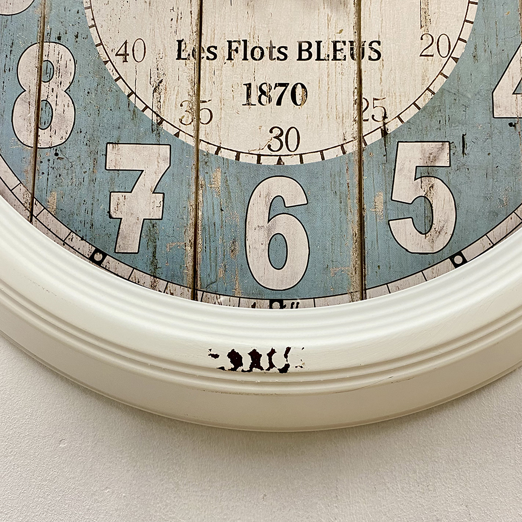   Vintage Hotel Les Flots Bleus Metal Frame Wall Clock White 47cm