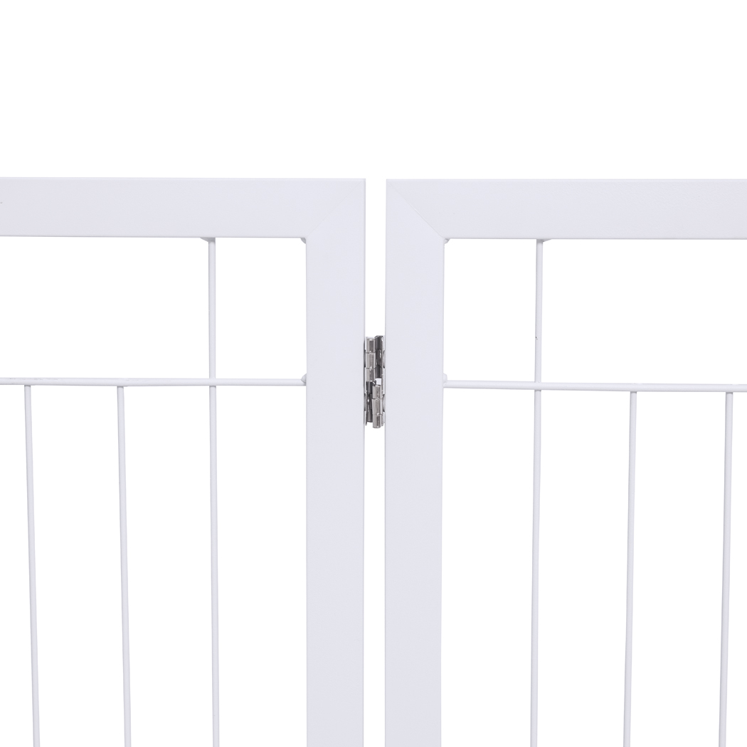   Set of 2 Freestanding Metal Pet Gate 3/4 Panel Foldable Fence White