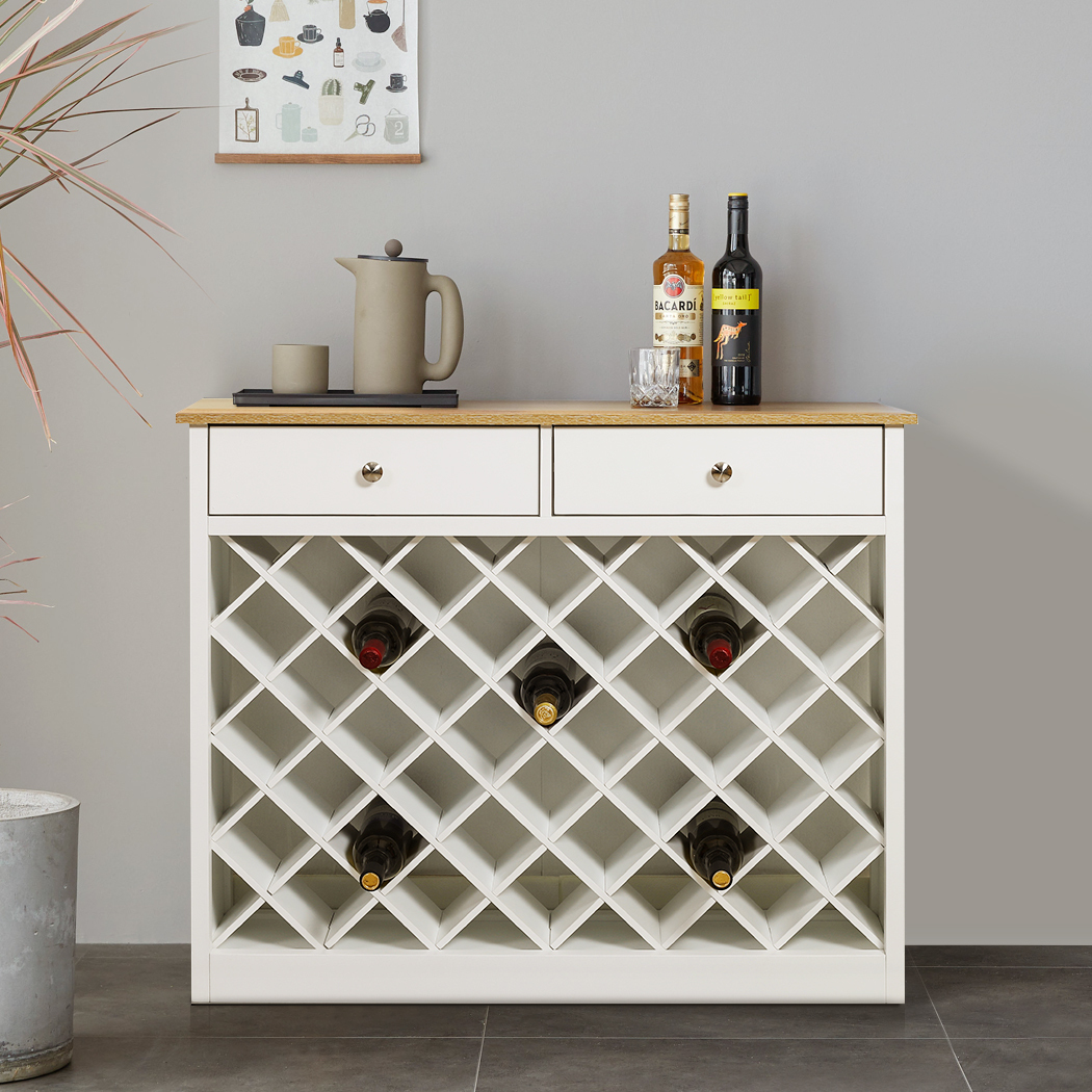   Hamptons Wine Cabinet with 2 Drawers White