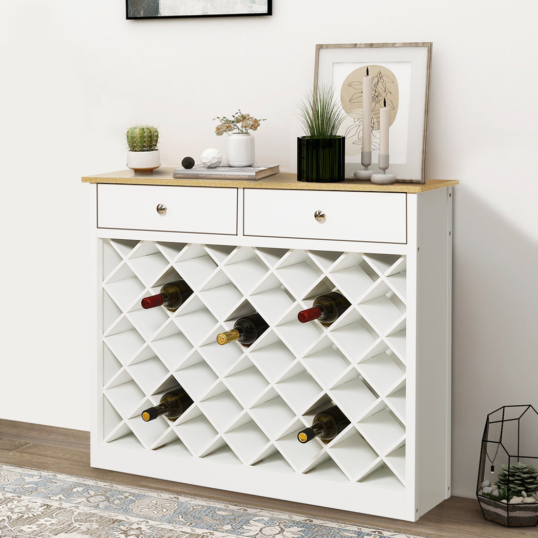   Hamptons Wine Cabinet with 2 Drawers White